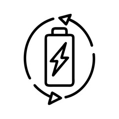 Battery recycling icon with a simple design in outline style for environmental concepts