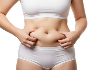 Woman Pinching Her Belly Fat, isolated on a transparent background

