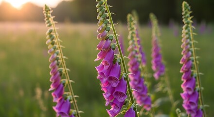 Obraz premium Purple Foxglove in Green Field