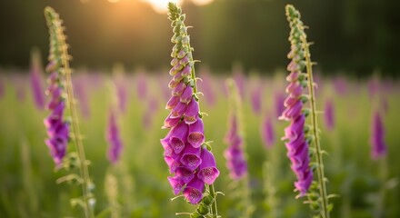 Fototapeta premium Purple Foxglove Flower Field
