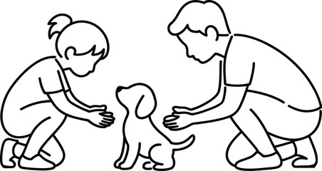 Children playing with puppy illustration vector art for kids and pet lovers art