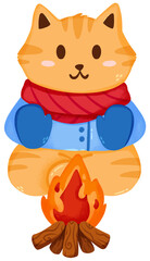 Cat and firewood illustration. Hand drawn winter clip art