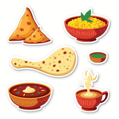Vector Stickers of Samosa, Biryani, Naan, Curry and Masala Chai ? Indian Food Icons (3).eps