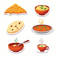 Vector Stickers of Samosa, Biryani, Naan, Curry and Masala Chai ? Indian Food Icons (1).eps