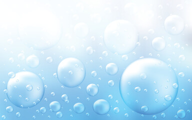 A clean and refreshing vector illustration of water bubbles floating in a soft blue gradient background. Designed in EPS format, this abstract design is perfect