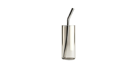 Glass Tumbler With Metal Straw. Eco-Friendly Drinking Solution Isolated On Transparent Background