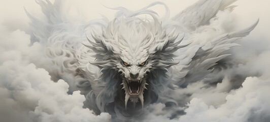 a light white garuda , coming out of the smoke, generative AI