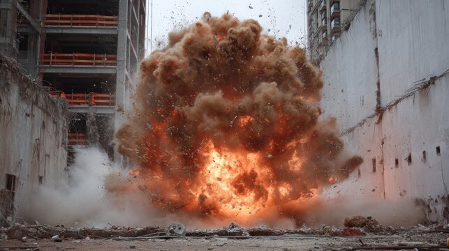 Demolition explosion in urban area - Powered by Adobe