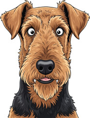Airedale Terrier Dog face Close Up - Surprised Expression funny vector