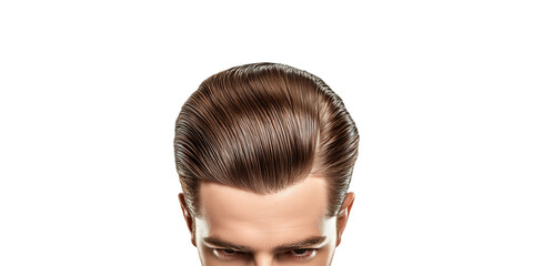 Slicked-Back Hairstyle Man. Men'S Grooming And Haircare Isolated On Transparent Background