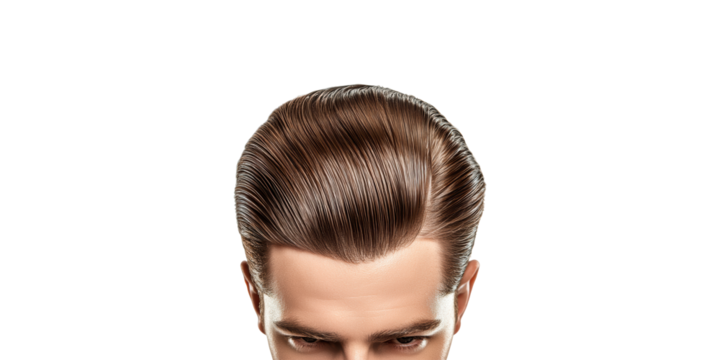 Slicked-Back Hairstyle Man. Men'S Grooming And Haircare Isolated On Transparent Background