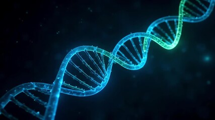 Dynamic DNA helix animation spinning in glowing blue and green for science and technology - Powered by Adobe