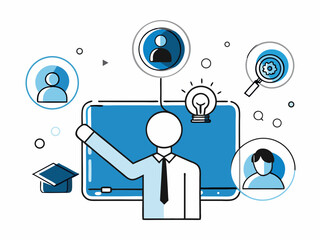 Online Education Platform and E-learning with Interactive Tools Vector Illustration.

