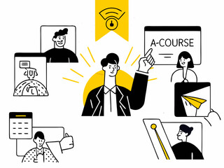 Online Education and E-learning Platform with Internet Connectivity Vector Illustration.


