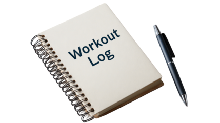 Minimal fitness journal cover with "Workout Log" text isolated on transparent background

