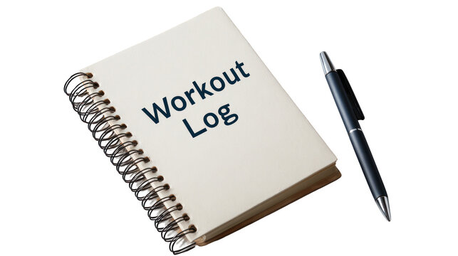 Minimal fitness journal cover with "Workout Log" text isolated on transparent background

