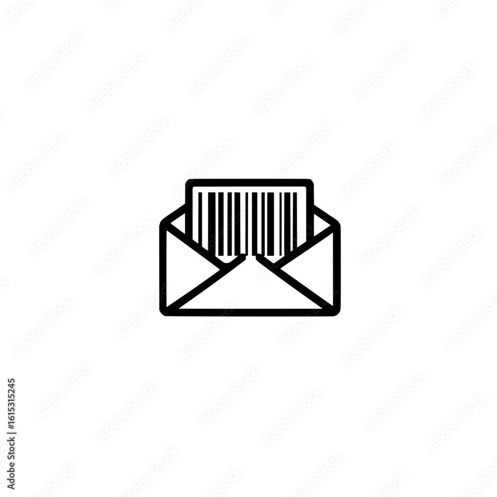 Poster barcode inside envelope icon vector illustration representing digital mail shipping and secure deliv