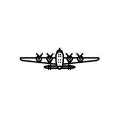 Vector graphic of bomber aircraft icon representing warplane aviation combat and defense concept

