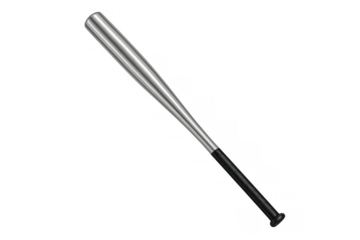 Metallic baseball bat featuring black grip, rendering sharp sporting equipment detail against clean transparent backdrop