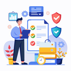 Compliance Checklist and Data Security Management Vector Illustration.

