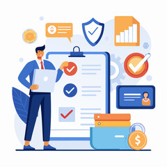 Compliance Checklist and Data Security Management Vector Illustration.

