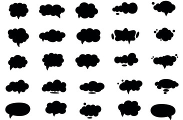 Set of Black Silhouette Comic Speech and Thought Bubbles on White Background – Vector Collection