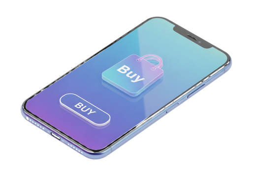 Smartphone shopping interface isolated on a transparent background