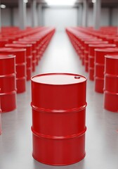 Red barrels in warehouse industrial storage