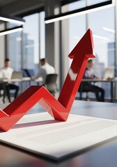 Red arrow graph on document in office chart paper