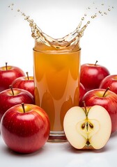 Red apples and splashing apple juice glass fruit