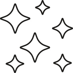 Simple line art sparkle shapes on white background