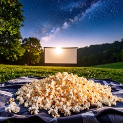 Outdoor movie night with popcorn