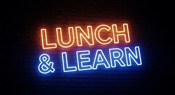 Neon lunch and learn sign text lettering