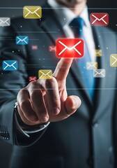 Man touching digital email icons finger interface
