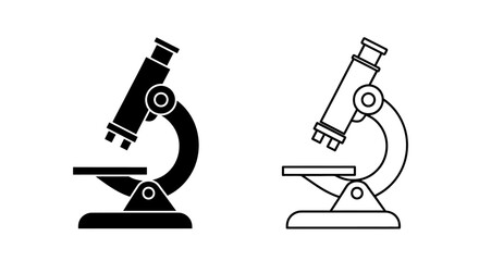 Two microscope illustrations, one filled in black and the other a black outline, side-by-side.