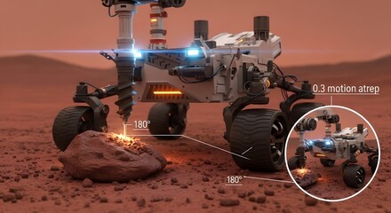 Mars Rover Exploring Red Planet Surface with Drill