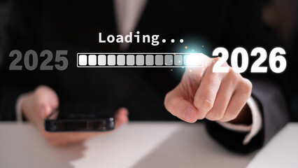 Businessman 2026 trend challenge motivation opportunity new year beginning marketing strategy plan to improve sales business concept