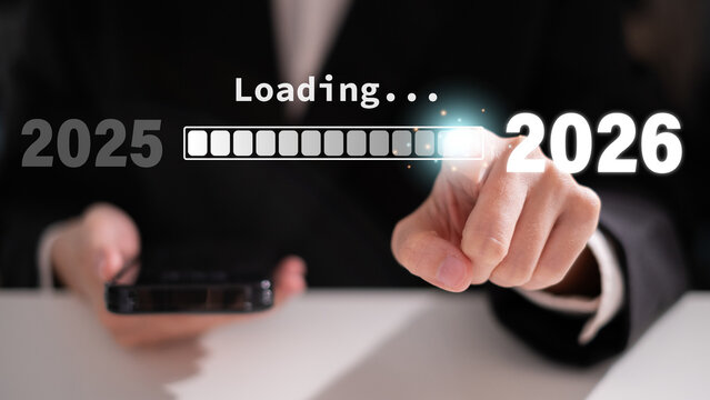 Businessman 2026 trend challenge motivation opportunity new year beginning marketing strategy plan to improve sales business concept