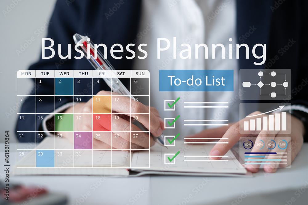 Poster professional entrepreneur business strategy planning for success data analysis checklist goal flowch