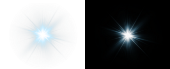 Blue, star, glow, shine, ray light up in transparent PNG. Perfect winter Overlay. Second PNG: blue, star, glow, shine, ray blend for holiday scenes with bright flare and sparkle.