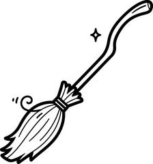 A Hand Drawn Illustration of a Witches Broom Isolated on White