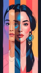 Multiracial Women Panels for Diverse International Woman Empowerment United Feminism Power Diversity Collaboration Support Painting Illustration