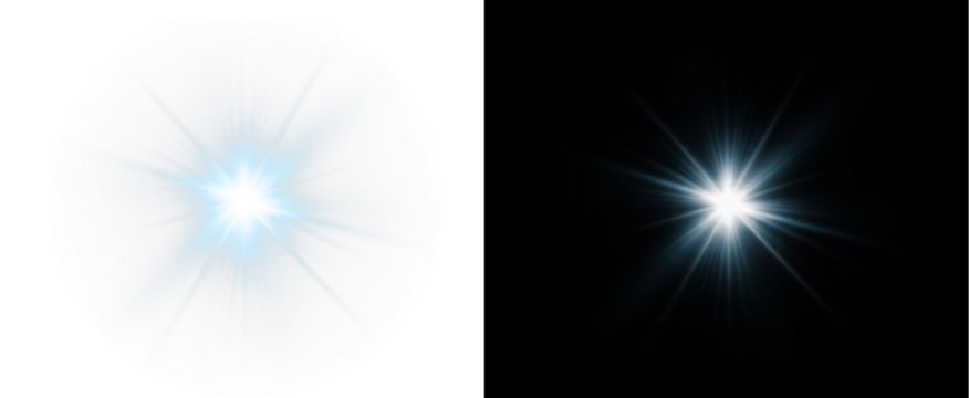 Blue, star, glow, shine, ray light up in transparent PNG. Perfect winter Overlay. Second PNG: blue, star, glow, shine, ray blend for holiday scenes with bright flare and sparkle.