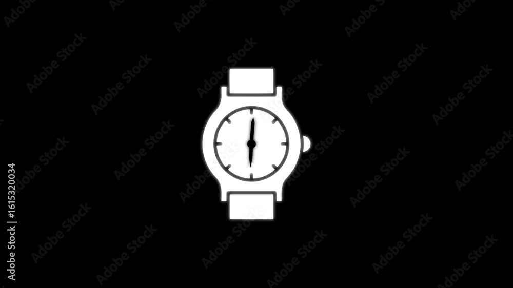 Poster animated stylish watch icon on black background simple time concept visualization