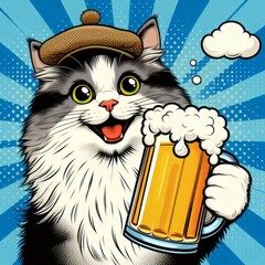 cat beer mug Friday happy smile pop art illustration alcohol drink beverage