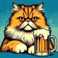cat beer mug Friday happy serious pop art illustration alcohol drink beverage