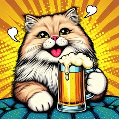 cat beer mug Friday happy smile pop art illustration alcohol drink beverage