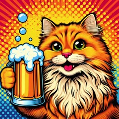 cat beer mug Friday happy smile pop art illustration alcohol drink beverage