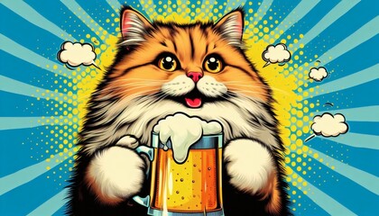 cat beer mug Friday happy smile pop art illustration alcohol drink beverage