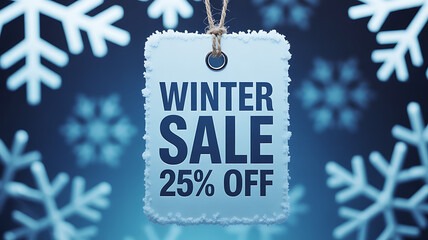Announce incredible savings with a frosty winter sale tag offering 25% off, perfect for seasonal promotions and driving customer excitement during the holidays.